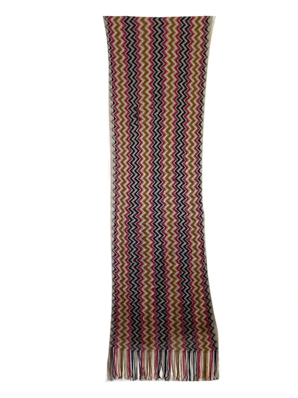 MISSONI Scarf 14.4”x81” ITALY Chevron ZigZag Fringe Knit Multicolor